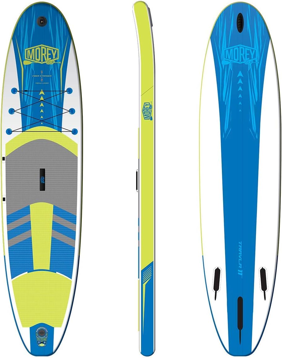 Morey 11 Foot - TRAVLR Inflatable Stand Up Paddle Board Triple Layer Stringer Durable Backpack, high Pressure Hand Pump with Gauge, Coil Leash, Built-in Camera Mounting System
