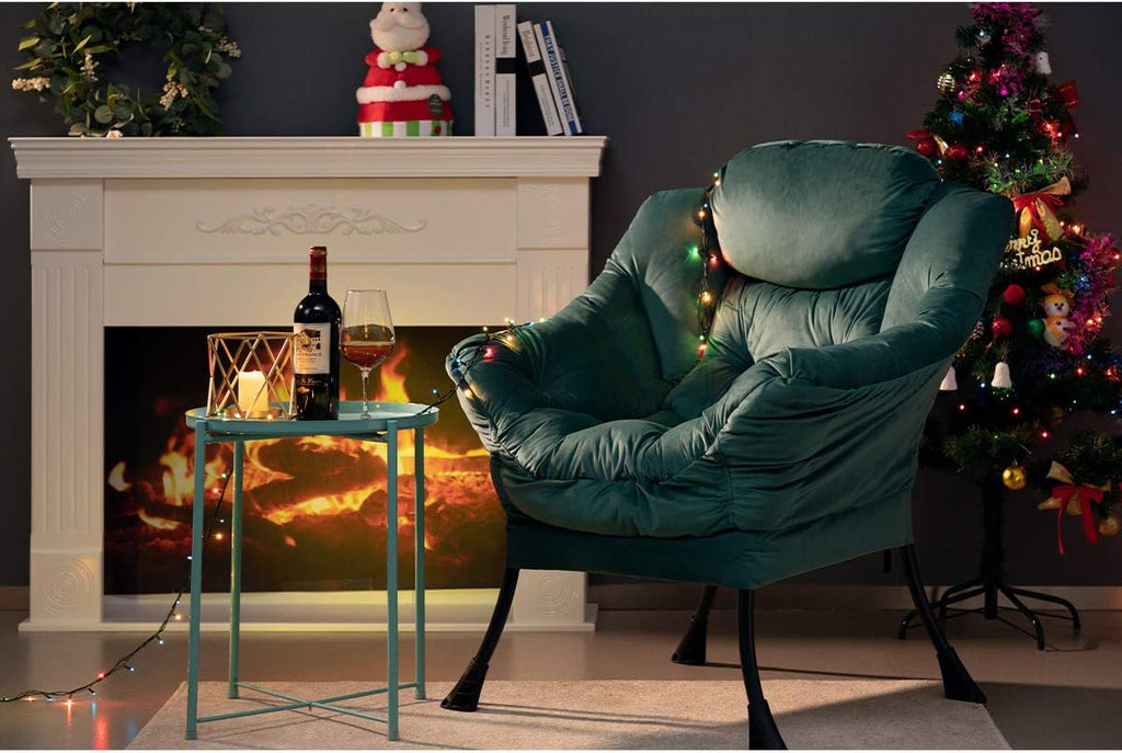 HollyHOME Lazy Chair with Armrest and Side Pocket, Comfy Accent Lounge Chair,Leisure Sofa Armchair for Living Room, Bedroom, Dorm, or Small Spaces, Oversized Reading Sofa Chair,Velvet Dark Atrovirens