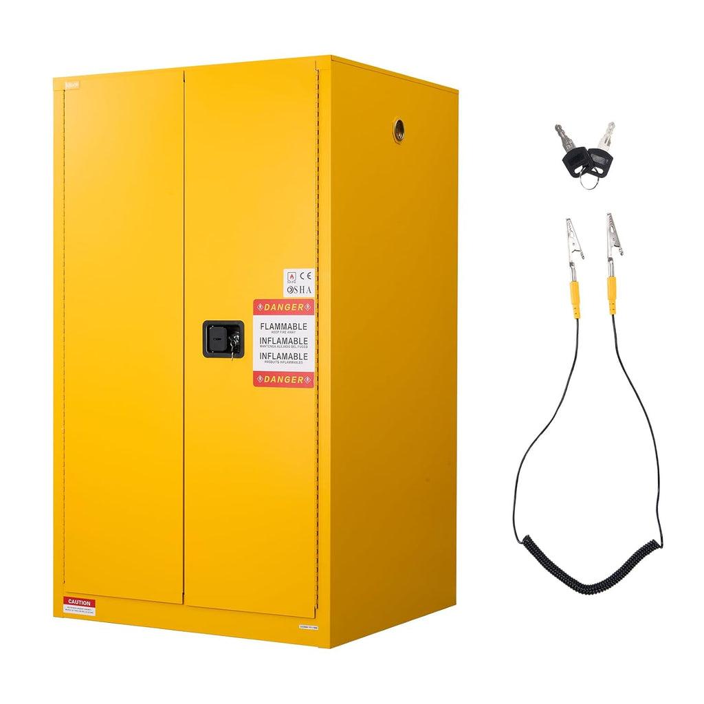 VEVOR Flammable Cabinet 34' x 38' x 65', 65 Gallon Flammable Storage Cabinet with Adjustable Shelf, Cold-Rolled and Galvanized Steel Fire Cabinets, for Commercial Industrial Home Use, Yellow