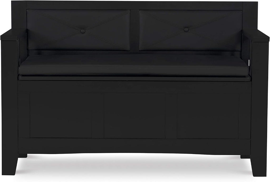 Linon Carlton Padded Bench, 44.5'W x 17'D x 30'H, Black