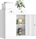 INTERGREAT Metal Storage Cabinet with Drawers, 36'H Lockable Office Storage Cabinets with 2 Doors and Adjustable Shelves, White Steel File Cabinet for Home Office, Garage, School, Apartment(White)