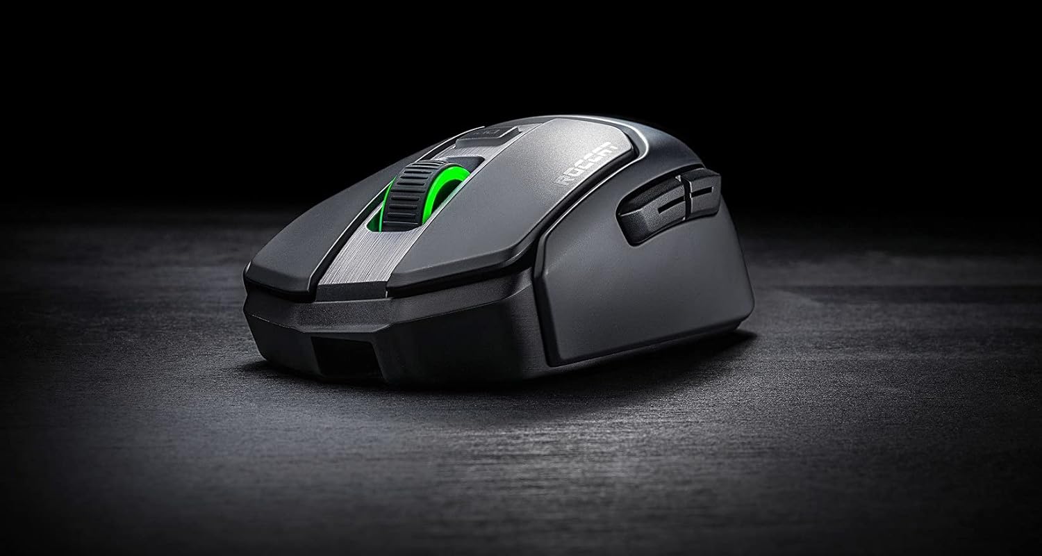ROCCAT Kain 200 Wireless PC Gaming Mouse, AIMO RGB Backlit Lighting, Owl-Eye Optical Sensor, Ergonomic Mouse Feel, 5 Side Buttons, Adjustable Up to 16,000 DPI, Up to 50 Hour Battery Life, Black
