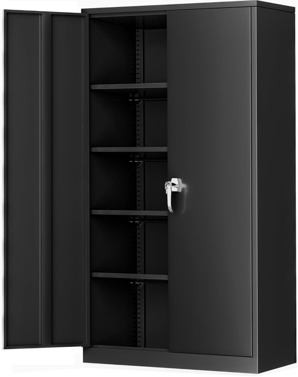 Greenvelly Steel SnapIt Storage Cabinet, 72' Locking Metal Garage Storage Cabinet with 4 Adjustable Shelves, 2 Doors and Lock for File, Office, Garage, Home (Black)