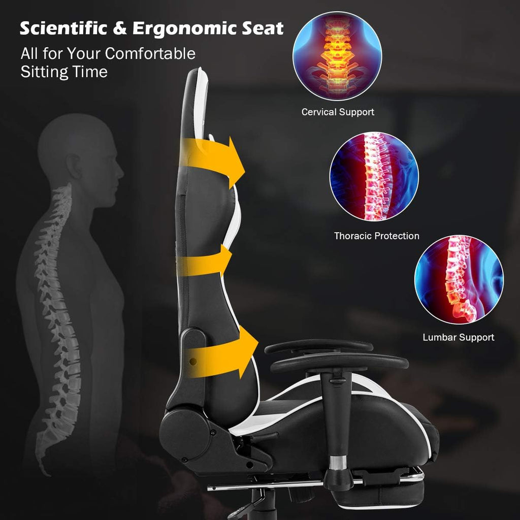 Goplus Massage Gaming Chair, Reclining Backrest, Handrails and Seat Height Adjustment Racing Computer Office Chair, High Back Ergonomic PU Leather Swivel PC Game Chair with Footrest