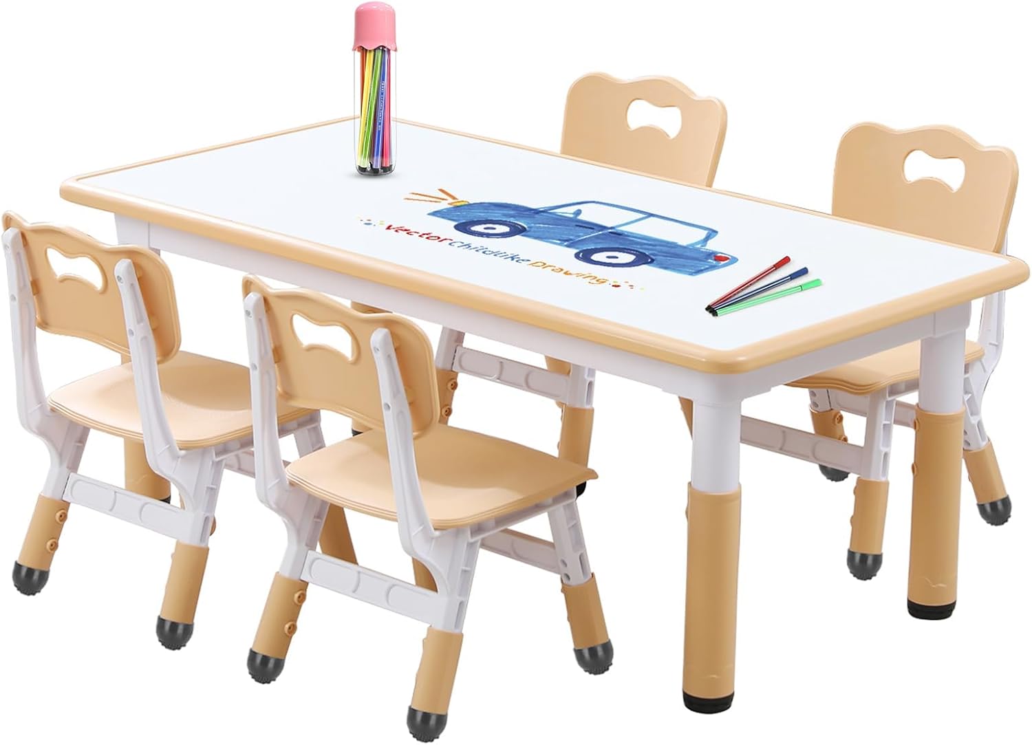 Kids Table and Chair Set for Toddlers - Adjustable Activity Center with Non-Slip Legs & Graffiti-Proof Surface Ages 3-12