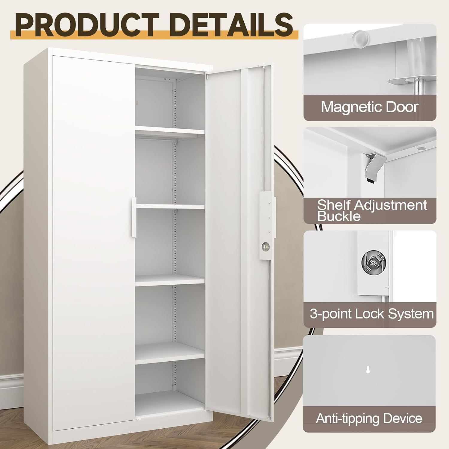 GREATMEET Metal Garage Storage Cabinets, Lockable Storage Cabinet, Metal Pantry Cabinet, 72' H Garage Storage Cabinet with 2 Doors, White