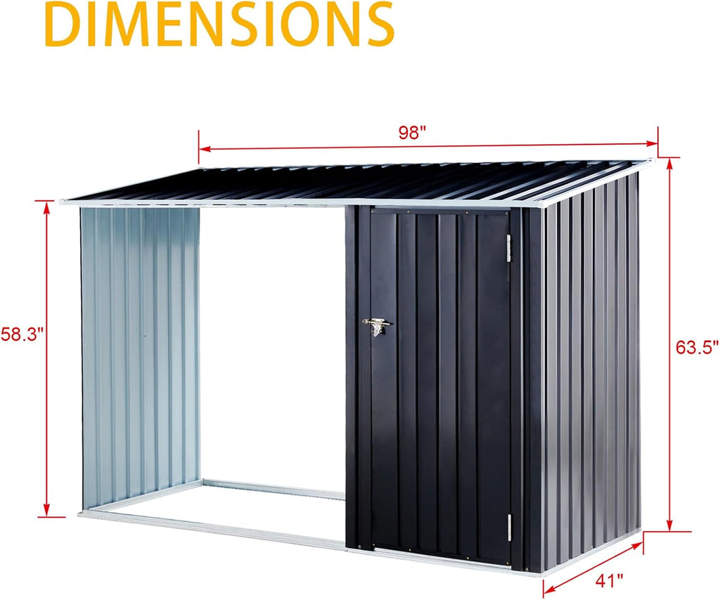 2 in 1 Outdoor Firewood Racks, Firewood Storage Shed, Wood Sheds, Firewood Shelter, Outdoor Storage Shed with Log Holder, 98' L x 41' W x 63.5' H