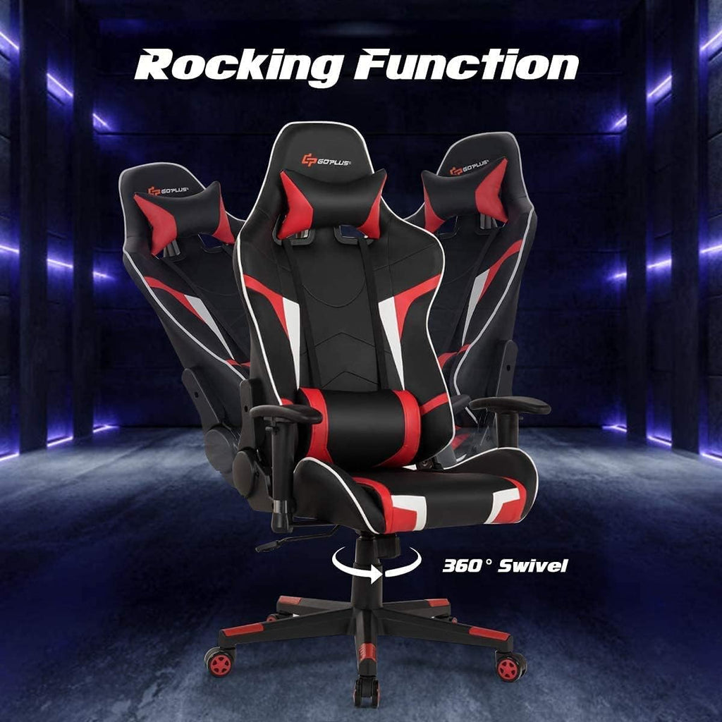 Massage Gaming Chair, High Back Office Computer Chair with Headrest and Lumbar Support, Racing Style Reclining Swiveling Game Chair for Home Office (Red)