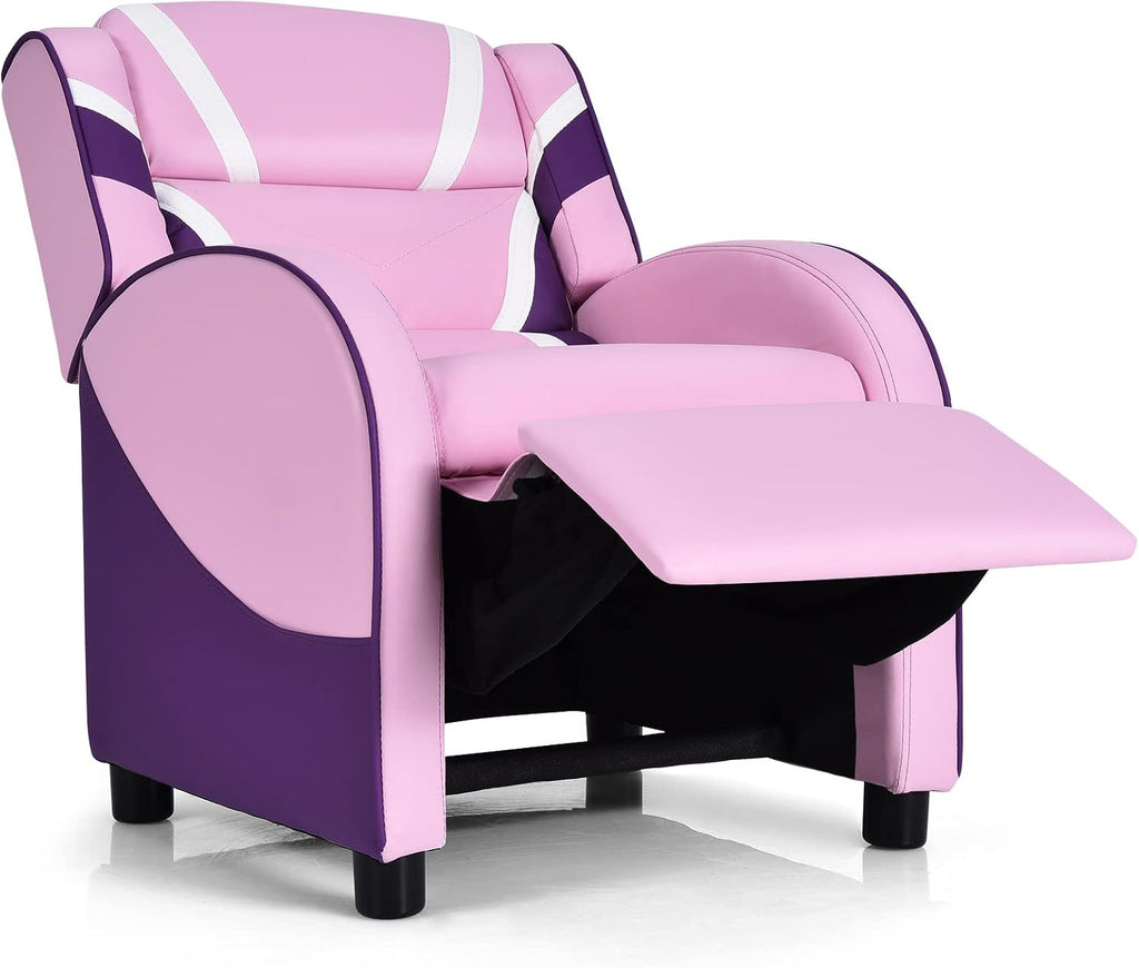 HONEY JOY Kids Recliner, Youth Gaming Reclining Chair w/Side Pocket, Ergonomic Headrest & Footrest, Upholstered Leather Lounge Chair for Boys Girls, Manual Adjustable Single Sofa Chair for Living Room