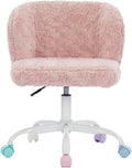 Shenyon Pink Faux Fur Vanity Chair, Adjustable Swivel Home Office Chair with Colorful Wheels and Metal Base, Cute Makeup Chair for Women, Teens & Girls(Pink)