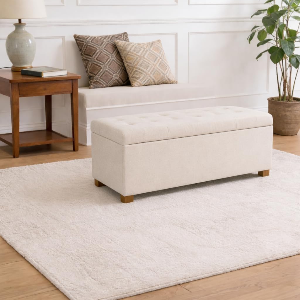 Homepop Home Decor | Upholstered Large Tufted Ottoman Storage Bench | Ottoman with Storage for Living Room & Bedroom | Decorative Home Furniture, Light Gray