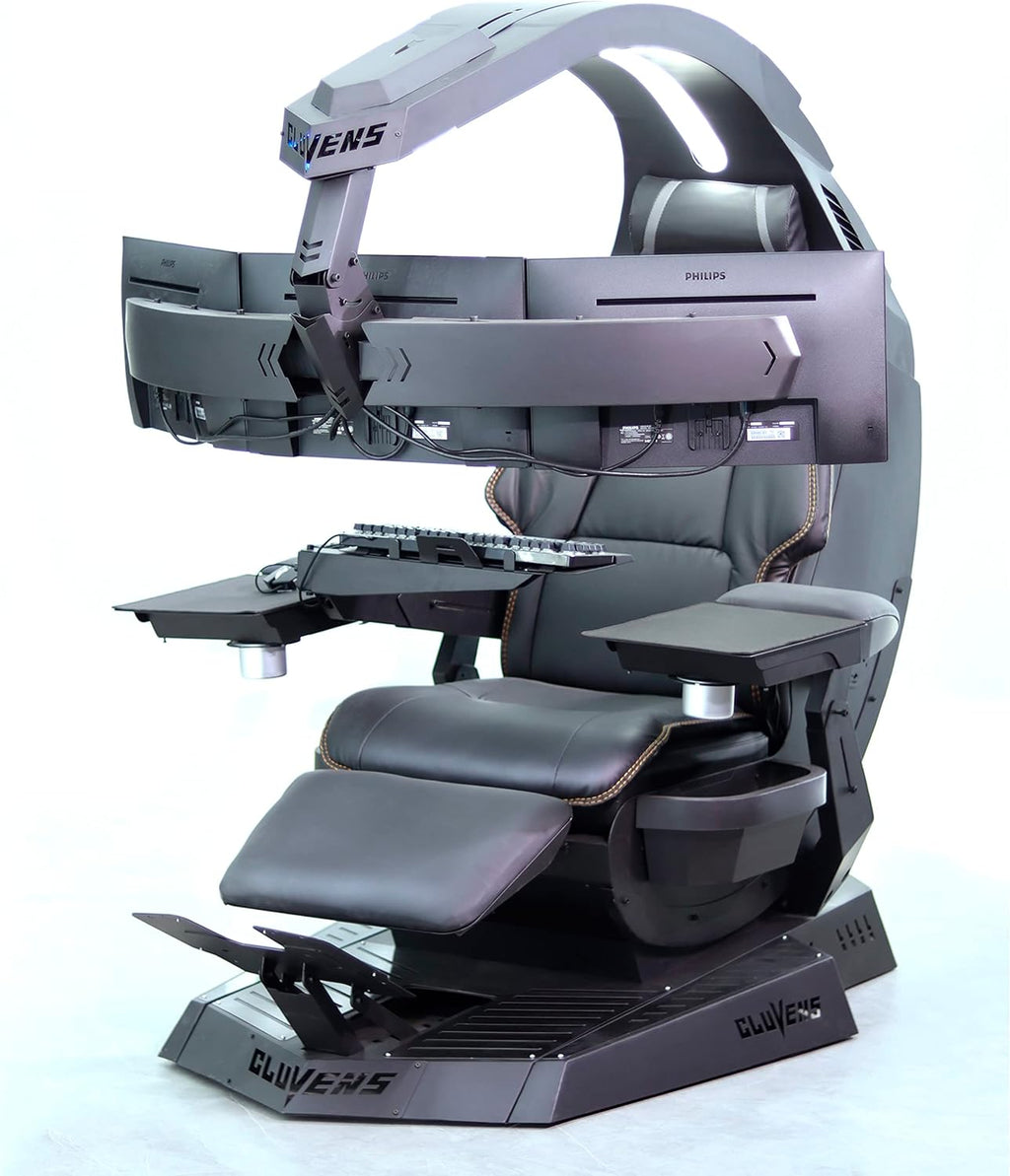 Imperatorworks CLUVENS Manticore Model Zero Gravity Gaming Chair Cockpit Gaming Workstation Executive seat (Black) Support 3 Monitors 1 * 49'/57' Monitor can Extend to 5 Monitors