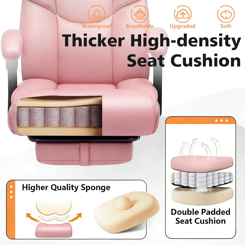 WAILOR 400lbs Office Chair with Foot Rest, Reclining Big and Tall Office Chair with Lumbar Support, High Back PU Leather Computer Chair,Comfy Desk Chair for Home Office (Pink)