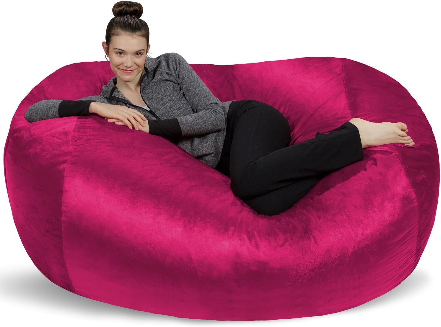 Sofa Sack Bean Bag Lounger - Plush Bean Bag Sofas with Super Soft Microsuede Cover - XL Memory Foam Stuffed Lounger Chairs for Kids, Adults, Couples - Jumbo Bean Bag Chair Furniture 6 Feet - Magenta