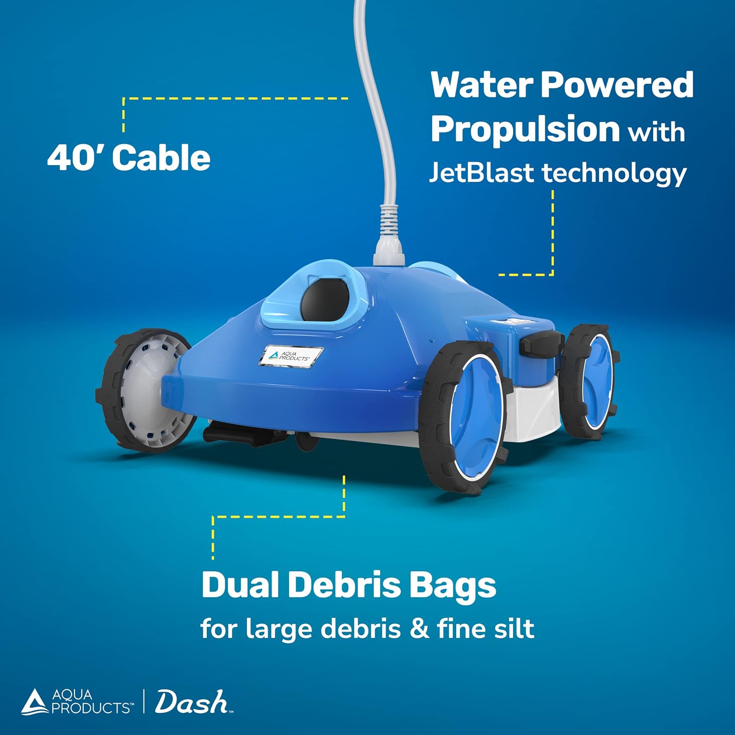 Aqua Products Dash AG Jet Automatic Robotic Pool Cleaner for Above-Ground Pools up to 30ft, Strong JetBlast Technology w/ Dual Debris Bags
