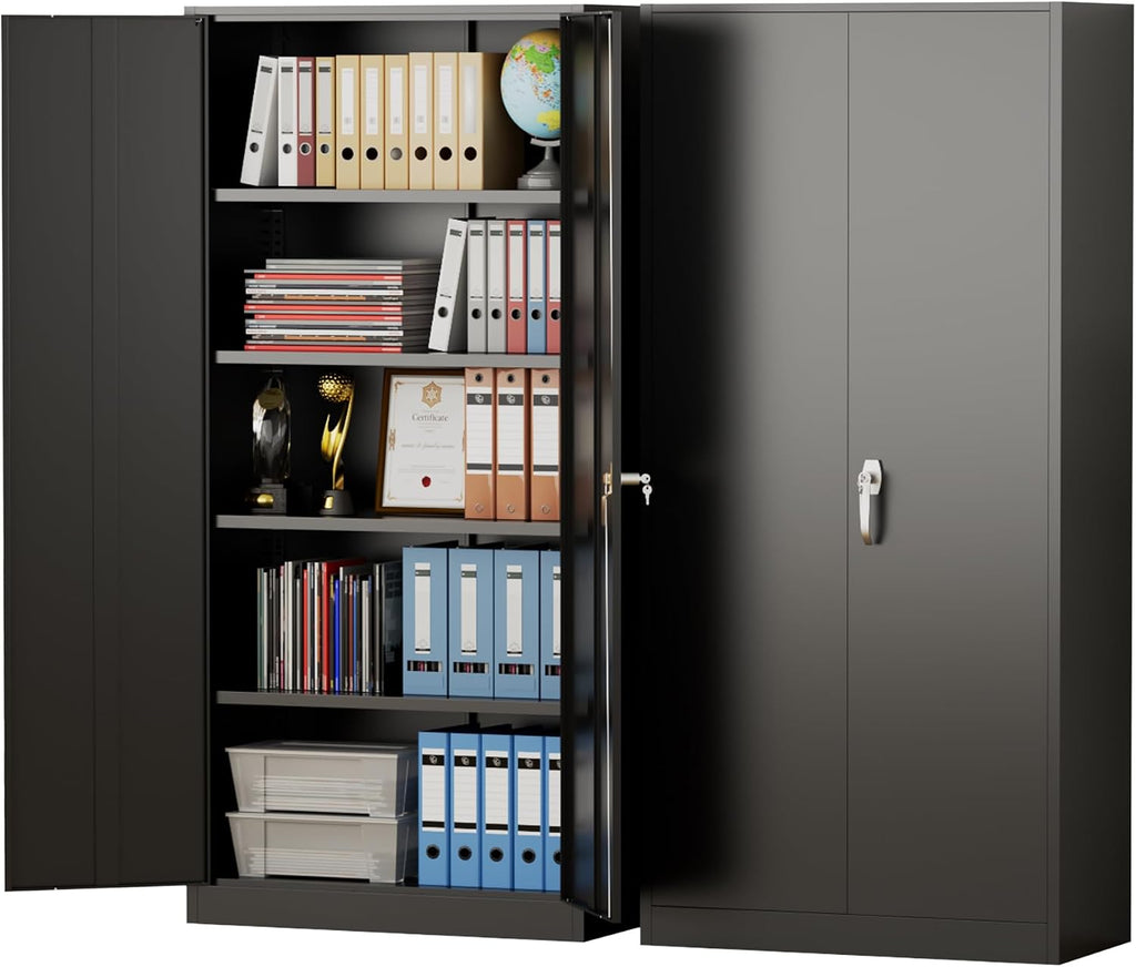 Pataku Metal Storage Cabinet, 72' Garage Cabinet with Doors and Shelves Lockable Steel Multifunctional Cabinets, Black File Cabinets for Home, Office, Garage, Warehouse(Black)