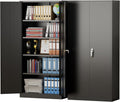 Pataku Metal Storage Cabinet, 72' Garage Cabinet with Doors and Shelves Lockable Steel Multifunctional Cabinets, Black File Cabinets for Home, Office, Garage, Warehouse(Black)