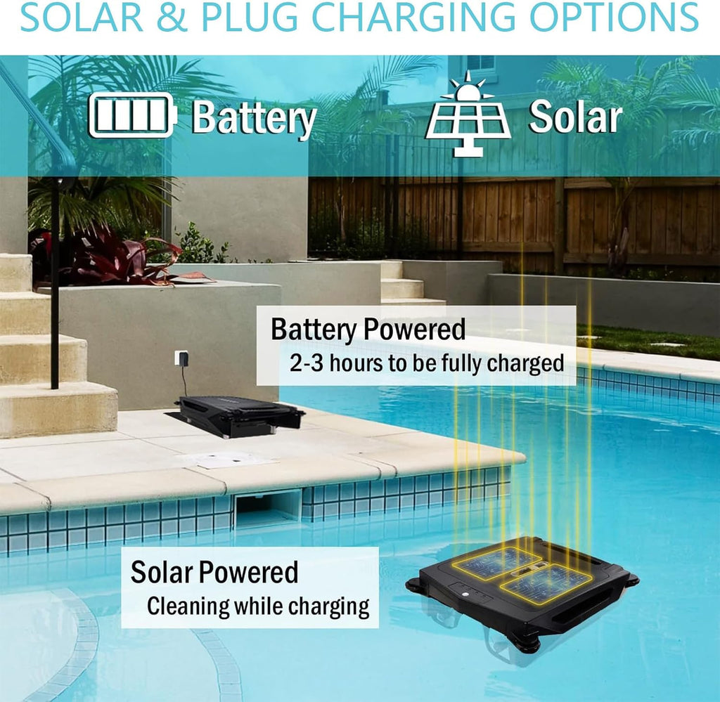 Pool Cleaner Robot, Solar Rechargeable Dual-Mode Pool Cleaning Robot, Cordless Robot Pool Cleaner, Solar Automatic Robot Pool Skimmer