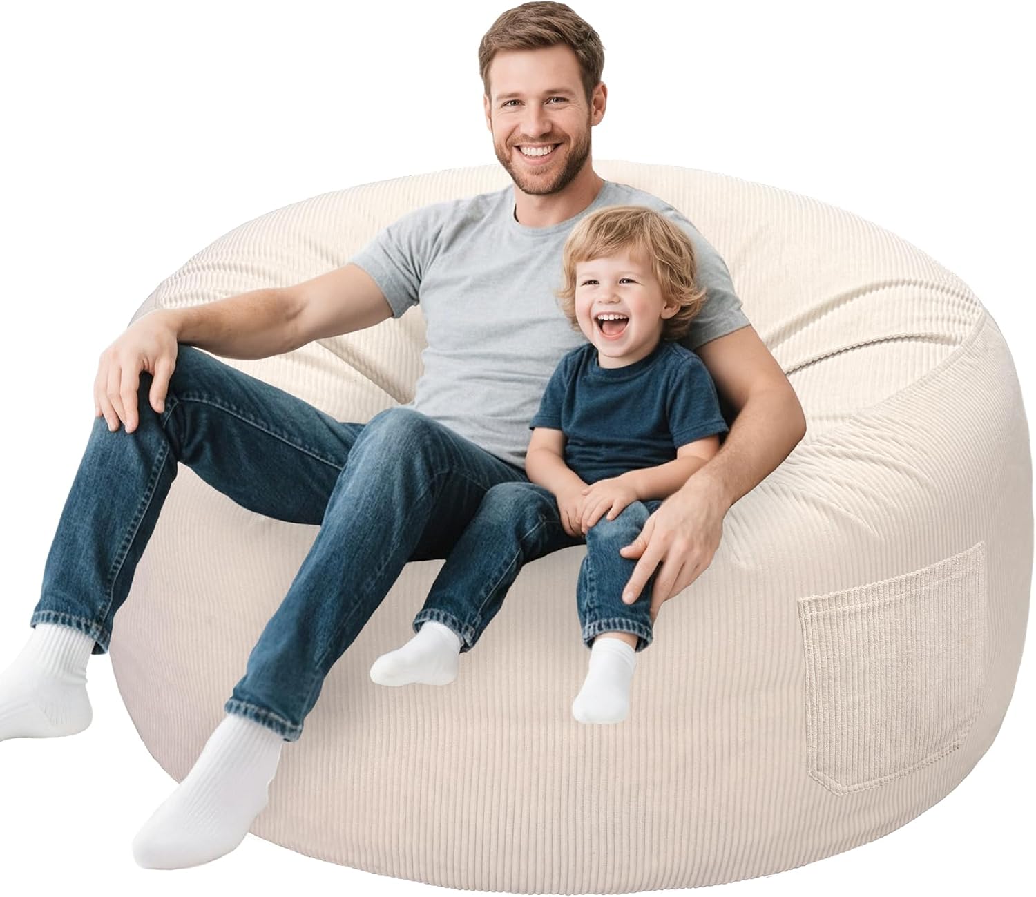 Lukeight Bean Bag Chair for Teens and Adults, Memory Foam Filled Floor Lounger, Washable Velvet Cover with Inner Liner, Beanbag Chair with Filling for Gaming and Reading, Beige, XXX-Large 42'D x 23'H