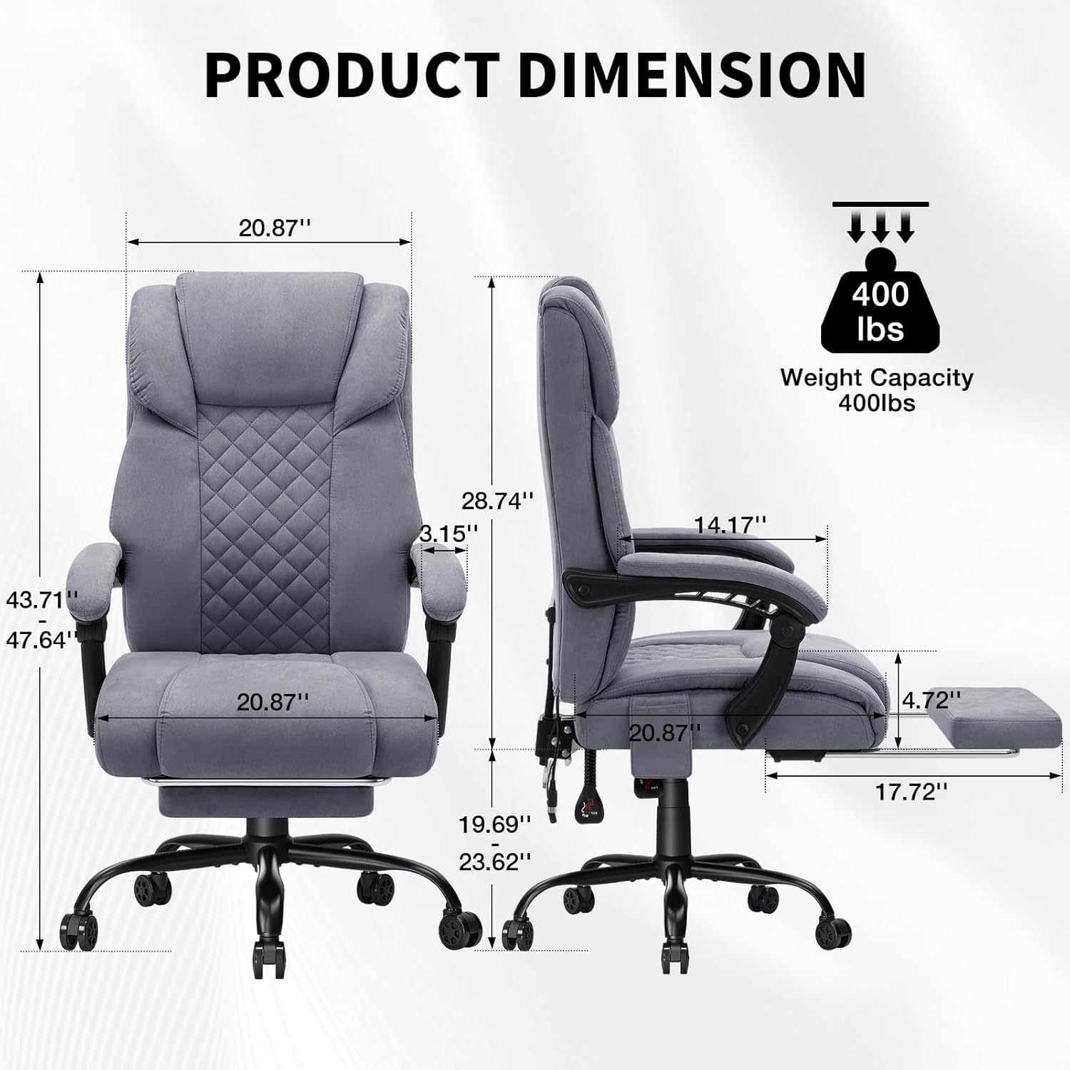 HOFFREE Heated Office Chair Massage Office Chair with Heat 400lbs Executive Reclining Home Desk Chair with Footrest,Linkage Armrests for Heavy People(Grey)