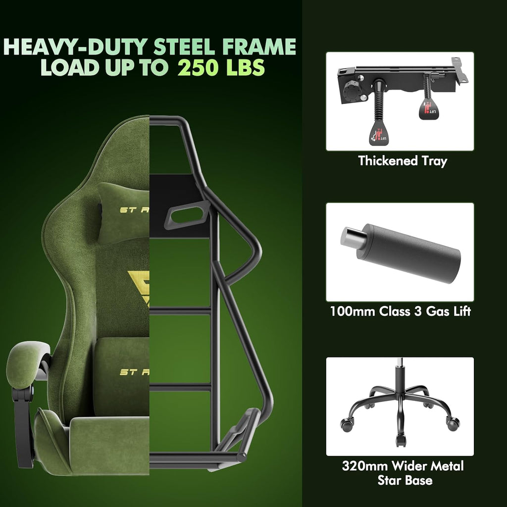Soontrans Velvet Fabric Gaming Chair with Footrest, Comfortable Video Gamer Chair for Adult, Ergonomic Office Computer Desk Game Chairs with Massage Lumbar Cushion,Headrest