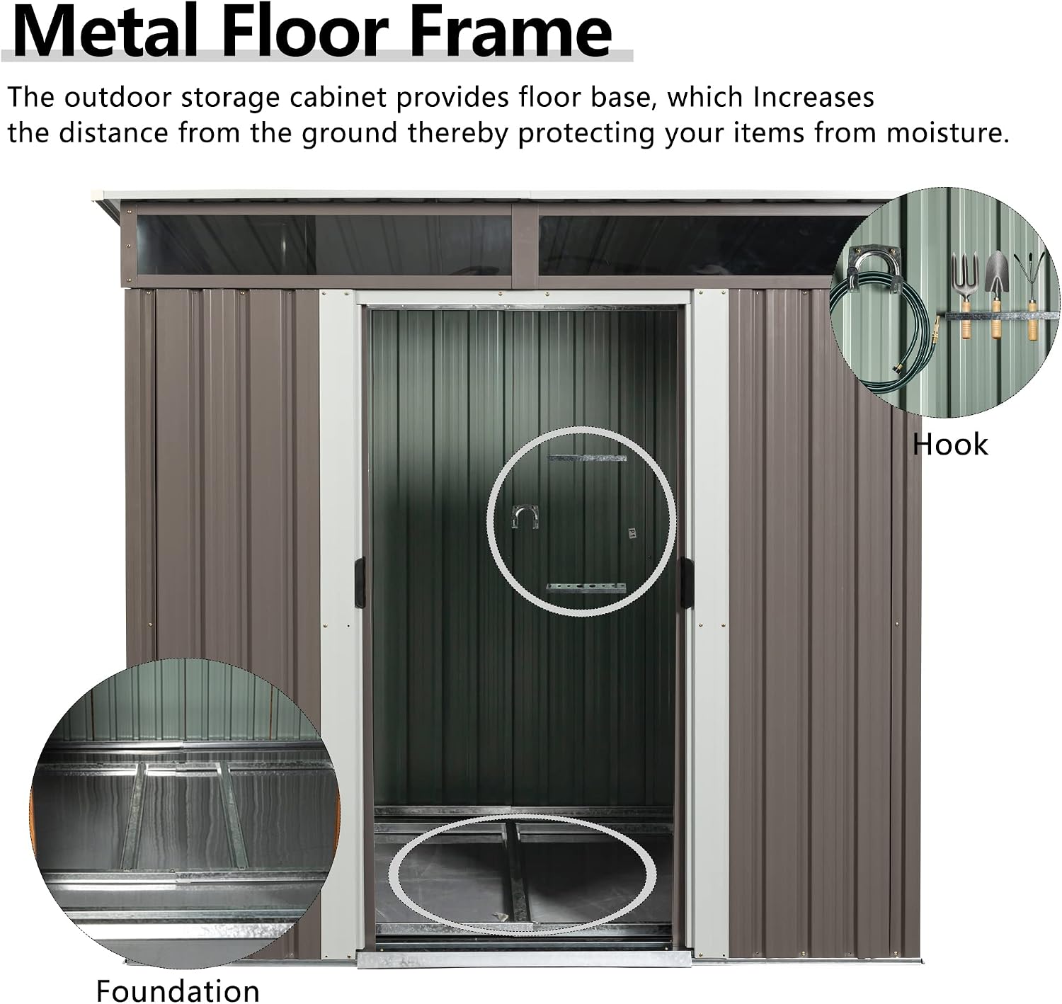 6ft X4.5ft Outdoor Storage Shed with Metal Foundation and Sliding Doors, Waterproof Tool Storage Shed for Patio Lawn Backyard (Gray- 6ft x 4.5ft)