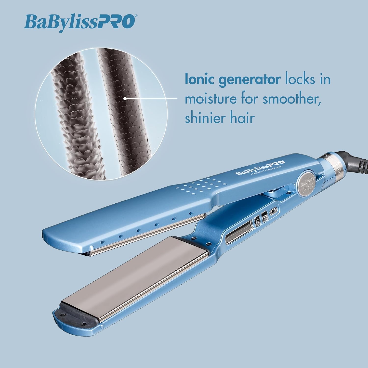 BabylissPRO Nano Titanium Ionic Hair Straightener, Professional Flat Iron for All Hair Types