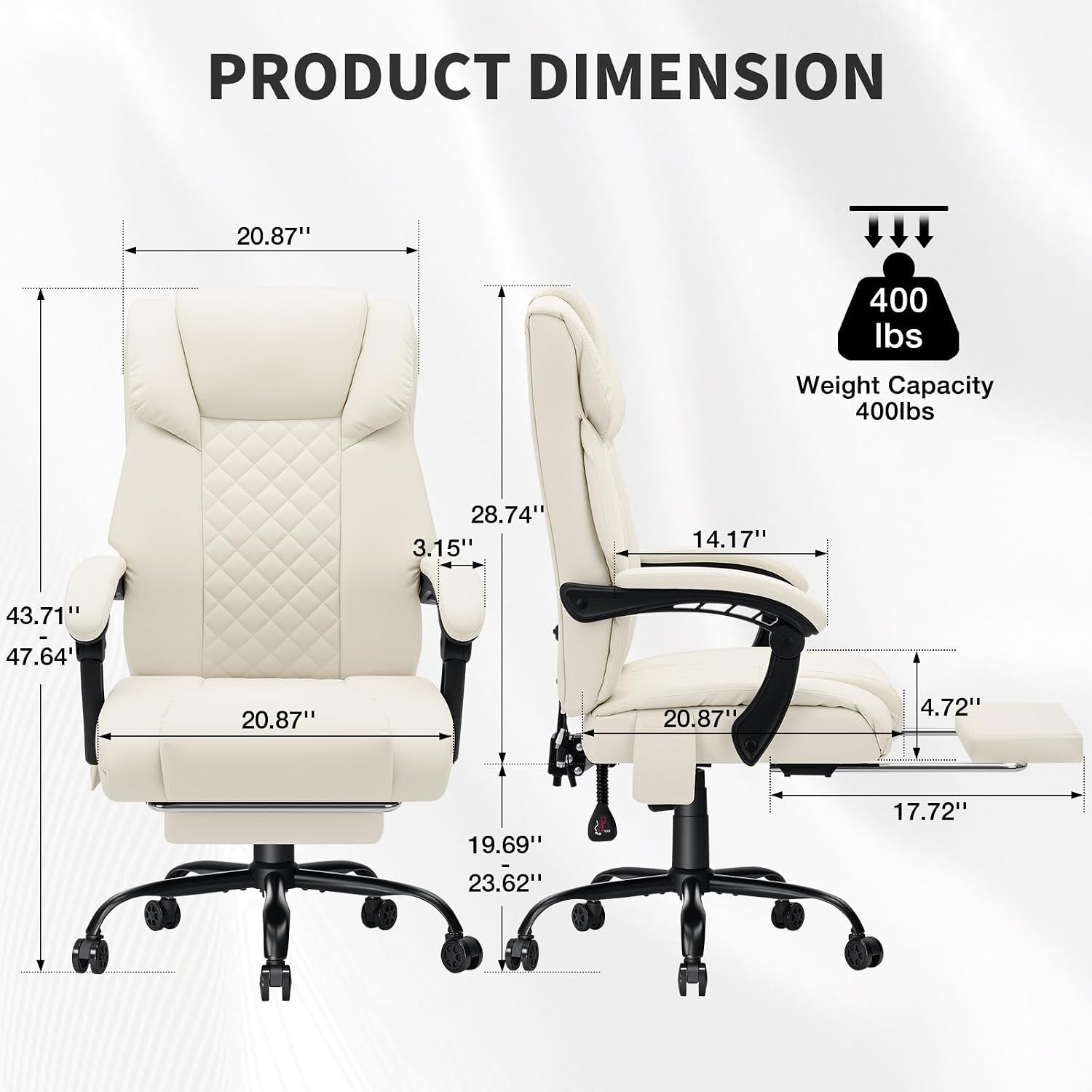 HOFFREE 7 Points Vibration Massage Office Chair with Heat Ergonomic Executive Office Chair with Footrest Reclining Home Office Desk Chairs Beige