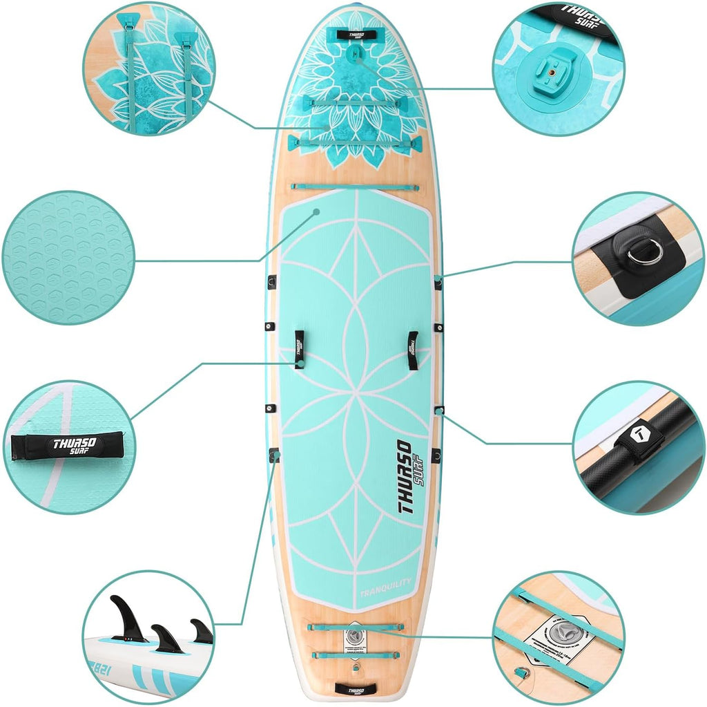 THURSO SURF Tranquility 10 ft 8 Yoga Paddle Board Inflatable Stand Up Paddleboard Yoga/Pilates/Fitness SUP Board | Woven Drop-Stitch | Fusion PVC | Welded Rail | Lightweight & Rigid