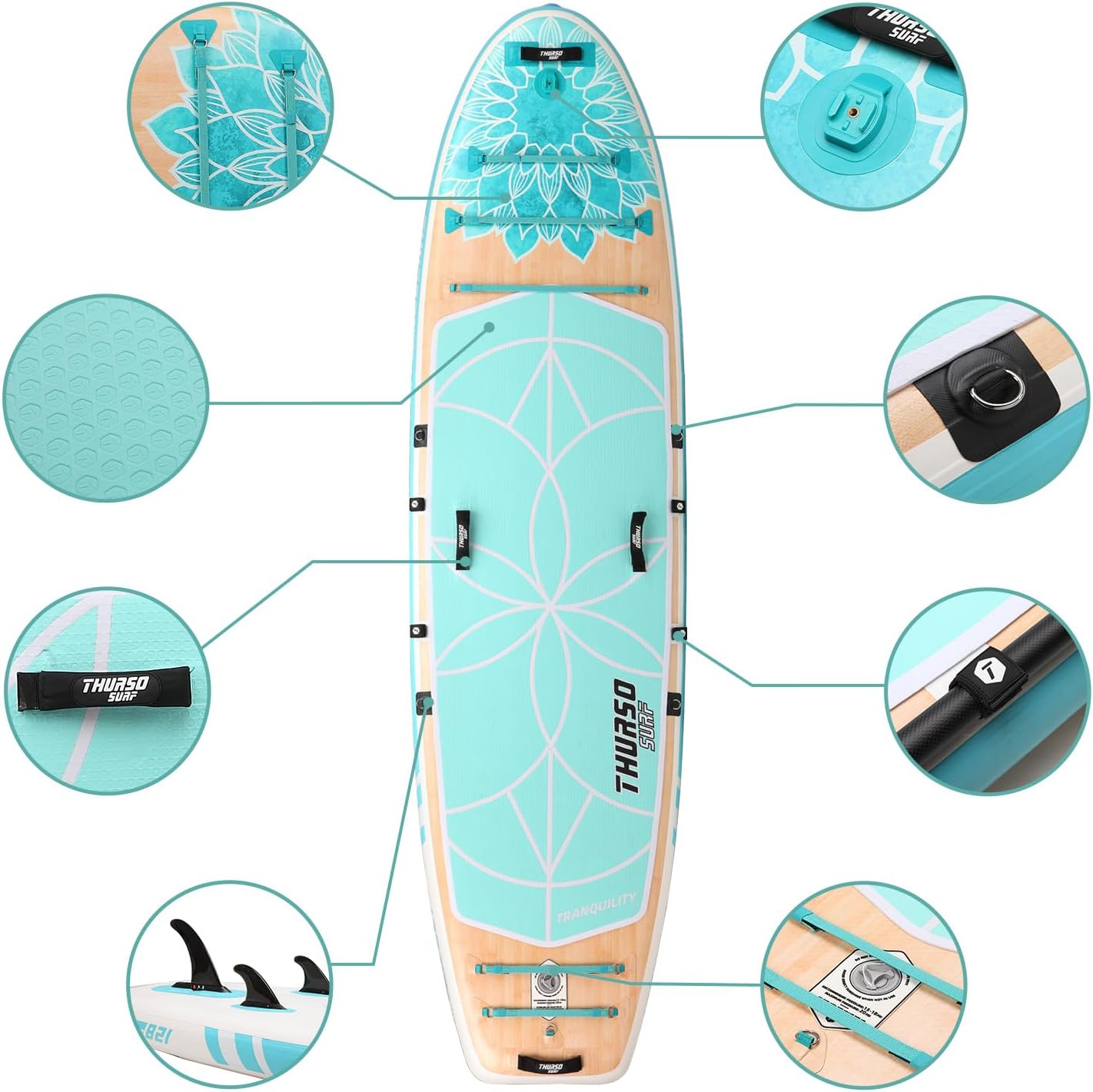 THURSO SURF Tranquility 10 ft 8 Yoga Paddle Board Inflatable Stand Up Paddleboard Yoga/Pilates/Fitness SUP Board | Woven Drop-Stitch | Fusion PVC | Welded Rail | Lightweight & Rigid