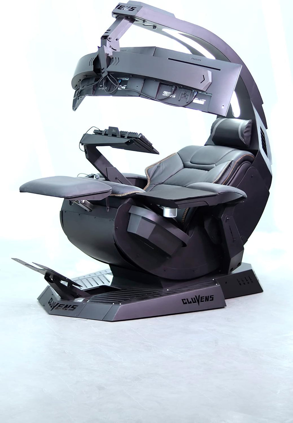 Imperatorworks CLUVENS Manticore Model Zero Gravity Gaming Chair Cockpit Gaming Workstation Executive seat (Black) Support 3 Monitors 1 * 49'/57' Monitor can Extend to 5 Monitors