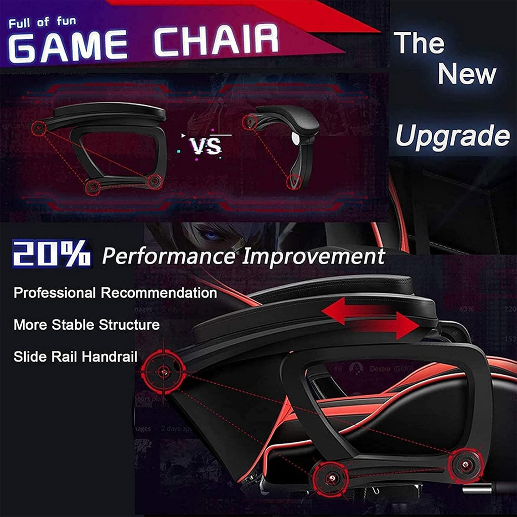 Gaming Chair with Bluetooth Speakers, Video Game Chairs with LED Light, Full Massage Lumbar Support and Backrest Adjustable Ergonomic Pro Computer Chair with Retractible Footrest,Black