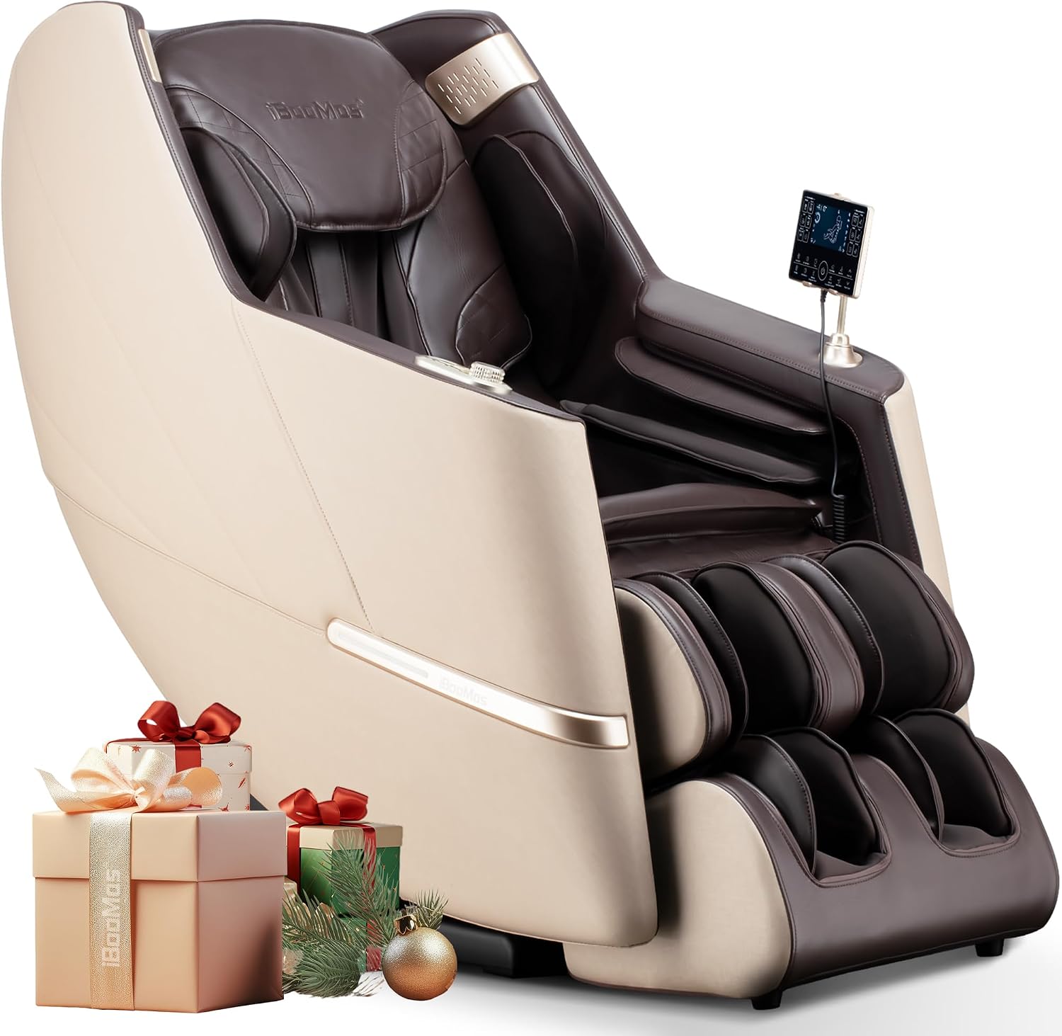 iBooMas Massage Chair, 2026 SL-Track Zero Gravity Shiatsu Massage Chairs Full Body and Recliner, 12+6 Modes, Body Scan, APP, Foot Rollers, Heat Therapy, Airbags, Bluetooth, Thai Stretch (Beige& Brown)