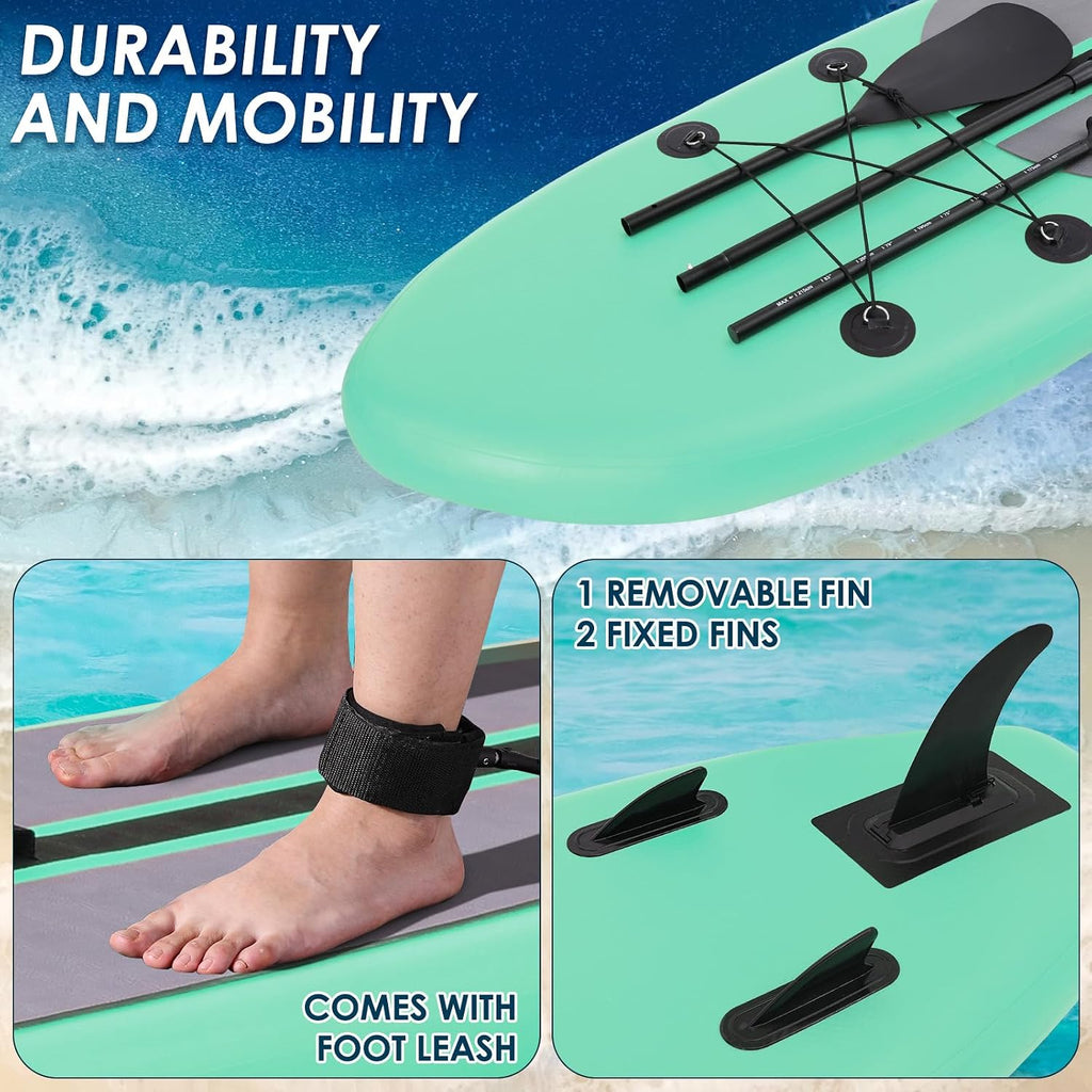 TLSUNNY 11FT Inflatable Stand Up Paddle Board, 3 Fins Paddleboard with Full SUP Accessories for All Skill Levels, Portable Two-Way Hand Pump and Carry Bag, 400LBS
