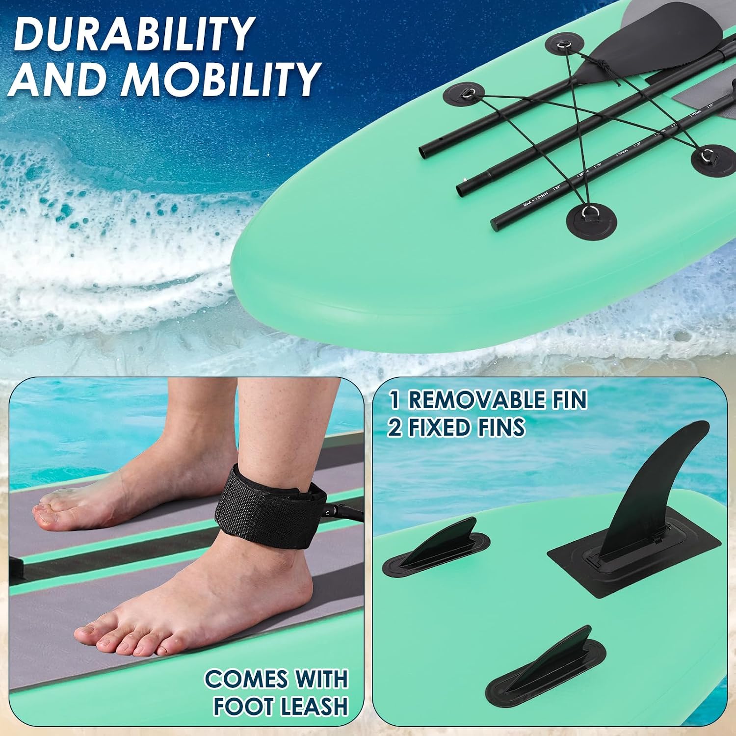 TLSUNNY 11FT Inflatable Stand Up Paddle Board, 3 Fins Paddleboard with Full SUP Accessories for All Skill Levels, Portable Two-Way Hand Pump and Carry Bag, 400LBS
