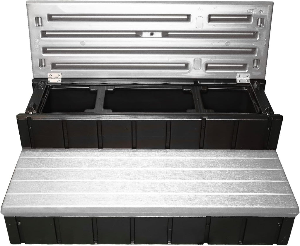 Confer Plastics Two Tier 36' Wide Storage Hot Tub Step: Durable, Multi-Functional, Non-Skid Spa Steps, Easy Installation, Sturdy, Long Lasting Upgrade to Your Space. Proudly Made in USA. - Grey