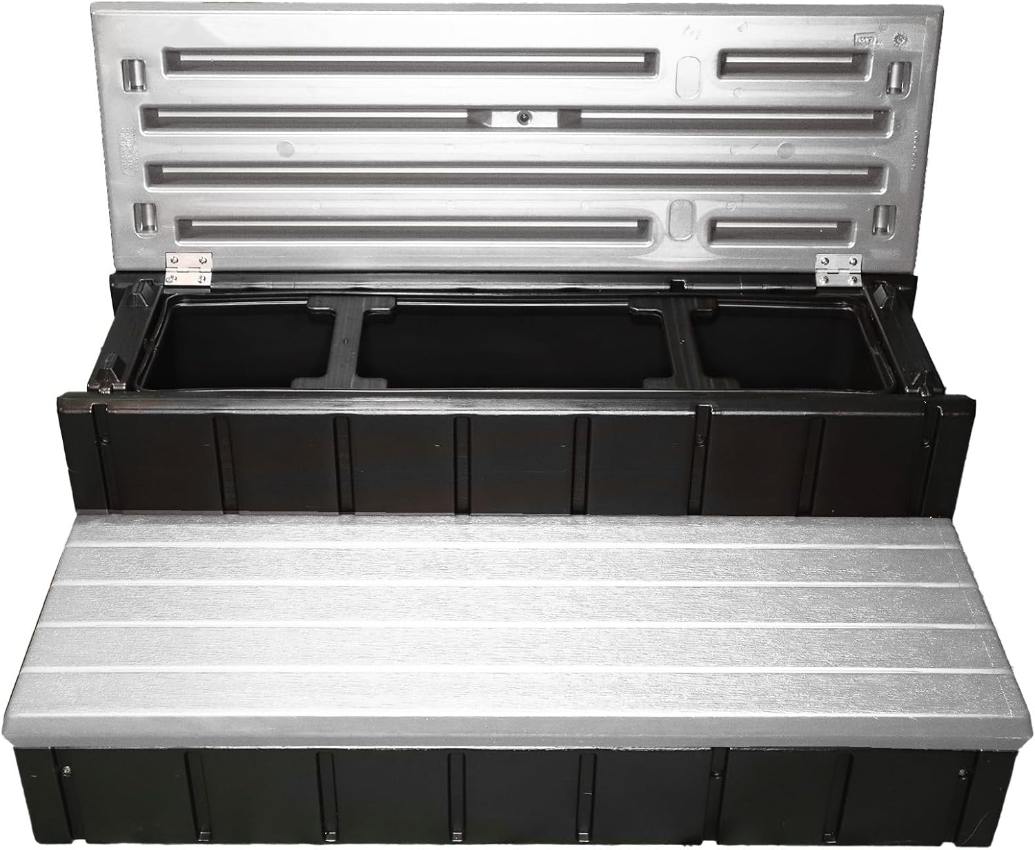 Confer Plastics Two Tier 36' Wide Storage Hot Tub Step: Durable, Multi-Functional, Non-Skid Spa Steps, Easy Installation, Sturdy, Long Lasting Upgrade to Your Space. Proudly Made in USA. - Grey