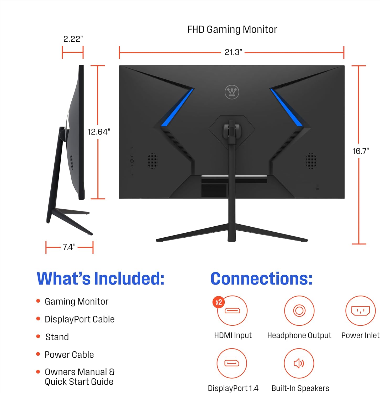 Westinghouse 24 Inch Gaming Monitor, IPS, 180Hz, 1ms, FHD 1080P, 110% sRGB, AMD FreeSync, Eyecare, Computer Monitor for Office, PC & Console Games, Built in Speakers, DisplayPort, HDMIx2/Gaming Mode