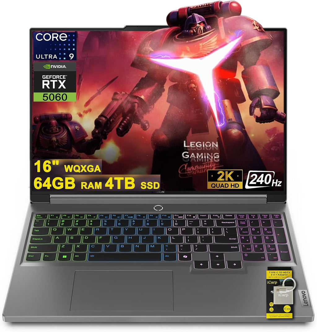 Lenovo Legion 5 Gaming AI Laptop 16' WQXGA 2560x1600 240Hz (100% DCI-P3, 500nits) Intel 24-core Ultra 9 275HX 64GB RAM 4TB SSD GeForce RTX 5060 (Up to 572 AI Tops) RGB Backlit Harman Win11 ICP Hub