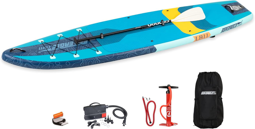 Sea Eagle Newly Re-Designed Longboard LB11 Inflatable Stand Up/Sit Down 11' iSUP Paddleboard - Beginners/Experts, Flat Water/Surf- Sit, Stand, Surf, Fish, Tour or do Yoga