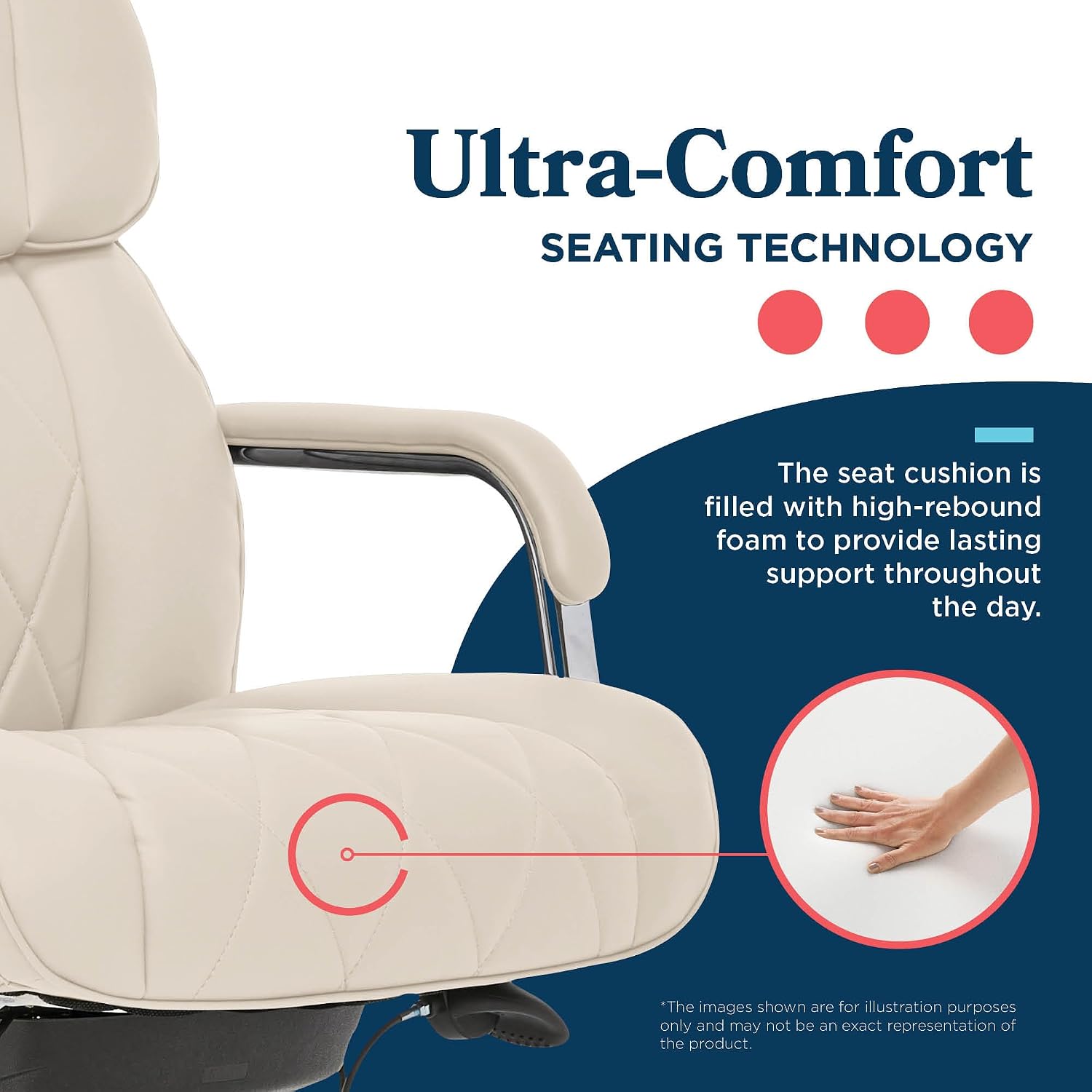 La-Z-Boy Sutherland Quilted Leather Executive Office Chair with Padded Arms, High Back Ergonomic Desk Chair with Lumbar Support, Ivory White Bonded Leather