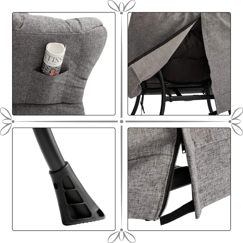 HollyHOME Lazy Chair with Armrest and Side Pocket, Comfy Accent Lounge Chair,Leisure Sofa Armchair for Living Room, Bedroom, Dorm, or Small Spaces, Oversized Reading Sofa Chair,Cotton-Linen Grey
