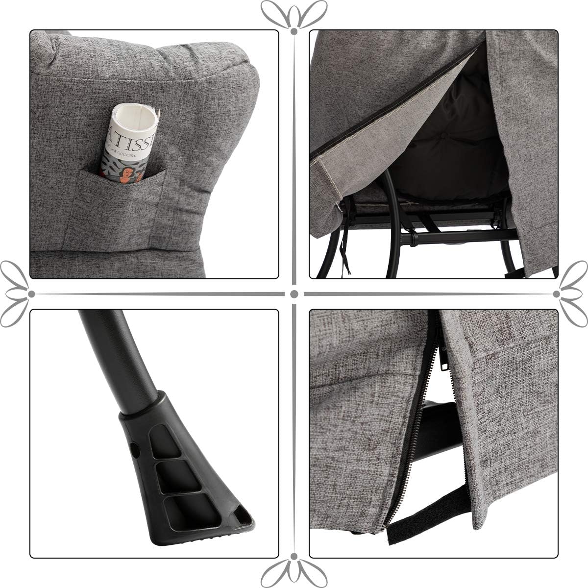 HollyHOME Lazy Chair with Armrest and Side Pocket, Comfy Accent Lounge Chair,Leisure Sofa Armchair for Living Room, Bedroom, Dorm, or Small Spaces, Oversized Reading Sofa Chair,Cotton-Linen Grey
