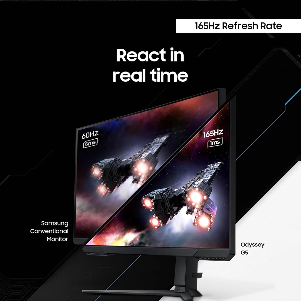 SAMSUNG 27-Inch Odyssey G51C Series QHD Gaming Monitor, 165Hz, 1ms, VESA Display HDR10, AMD FreeSync Premium, Black Equalizer, Virtual Aim Point, LS27CG512ENXZA