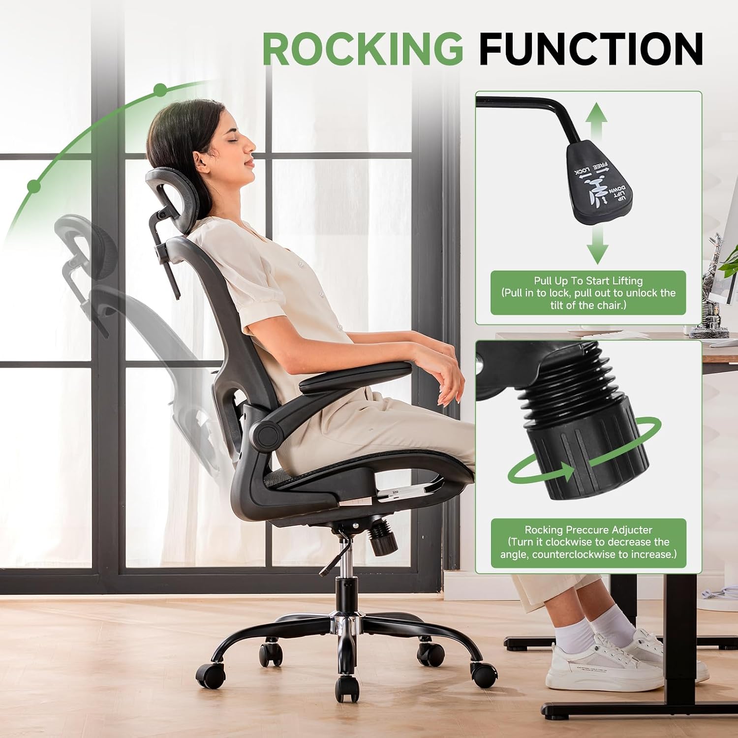 GTPLAYER Office Chair, Home Ergonomic Desk Chair with High Back Mesh, Mesh Office Computer Desk Chairs with Adjustable Lumbar Support, Rolling Work Swivel Task Chairs with 3D Armrests and Headrest