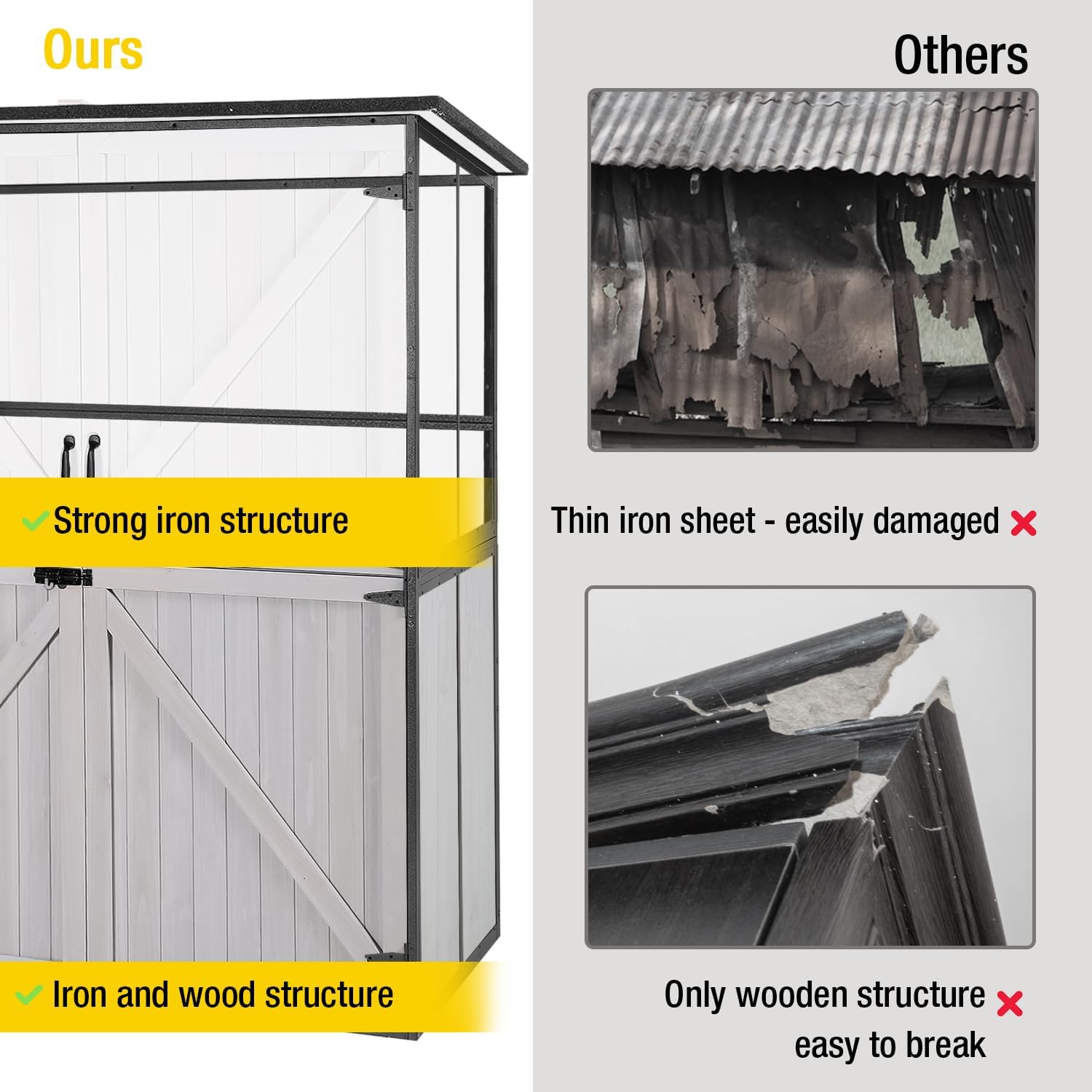 Storage Shed,Outdoor Storage Cabinet with Metal Frame Structure and Adjustable Shelves,Bike Storage Tool Cabinet Box for Backyard Garden Patio Lawn (Off White, 29' D x 55' W x 67' H)