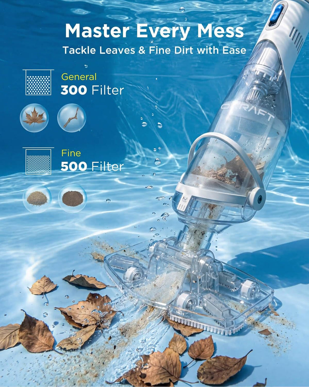 InoKraft Pool Vacuum for Above Ground Pool, Cordless Pool Vacuum for Inground Pools, Rechargeable Pool Cleaner with 18.5 GPM Suction, Above Ground Pool Vacuum with 59' Extendable Pole, Blue