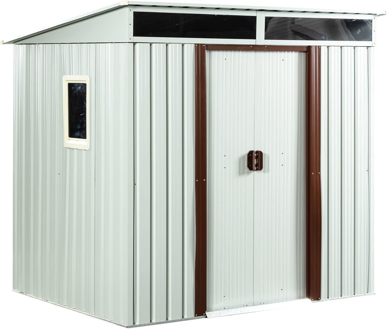 JT 6X4.5FT Outdoor Storage Shed, Galvanized Metal Garden Shed with Window and Metal Foundation, Tool Storage Shed for Patio Lawn Backyard (White-with The window-6ftx4.5ft)