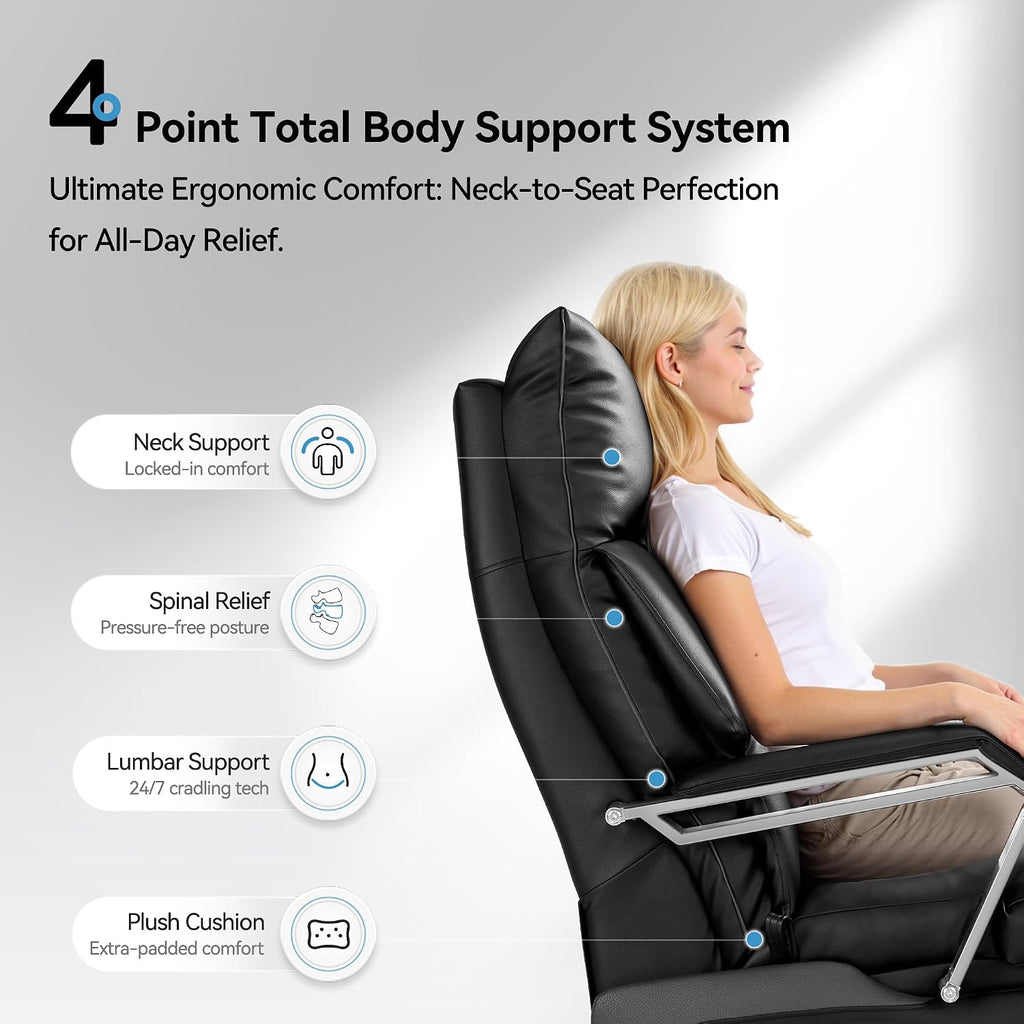 OKUP® M80A Dual Motor Electric Executive Office Chair with Heat Massage Ventilation, Comfortable Reclining Office Chair Wide Seat, Ergonomic Leather Home Office Desk Chair (Black,Multi-Functionality)