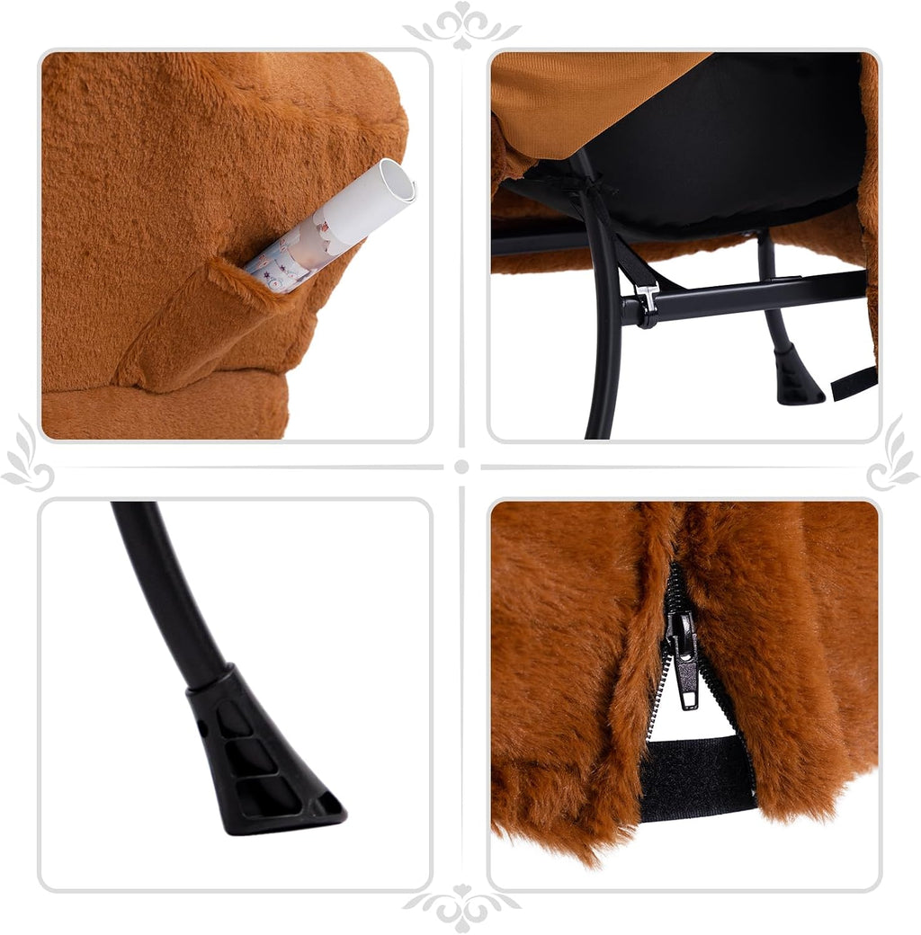 HollyHOME Lazy Chair with Foldable Ottoman, Accent Comfy Lounge Armchair and Folding Footrest Stool, Leisure Sofa Reading Chair and Footstool for Living Room, Bedroom,Faux Fur Brown